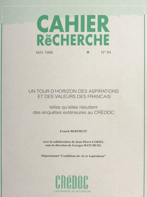 cover image of Un tour d'horizon des aspirations et des valeurs des Français, telles qu'elles résultent des enquêtes extérieures au CREDOC